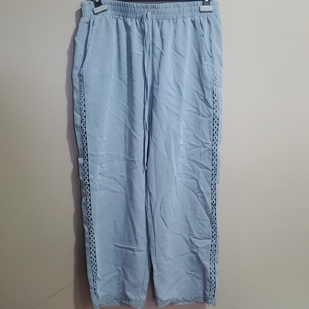 Ladies Blue Gray Elastic Waist Polyester Pants Size Xl